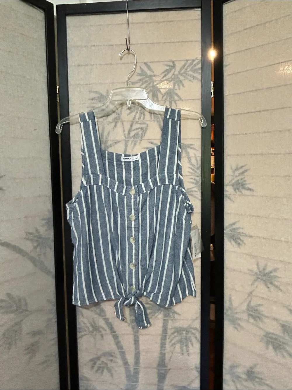 Sonoma Goods for Life Tie-Hem Square Neck Tank Vertical Stripes Small  NWT